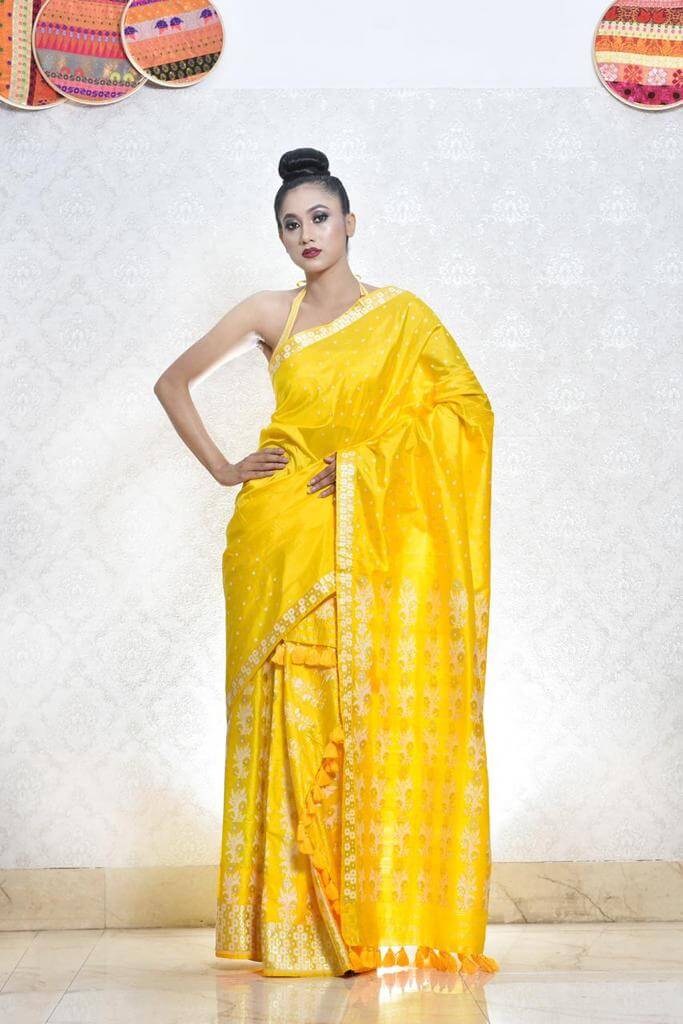 YELLOW MEKHELA CHADAR WITH JARI WORK