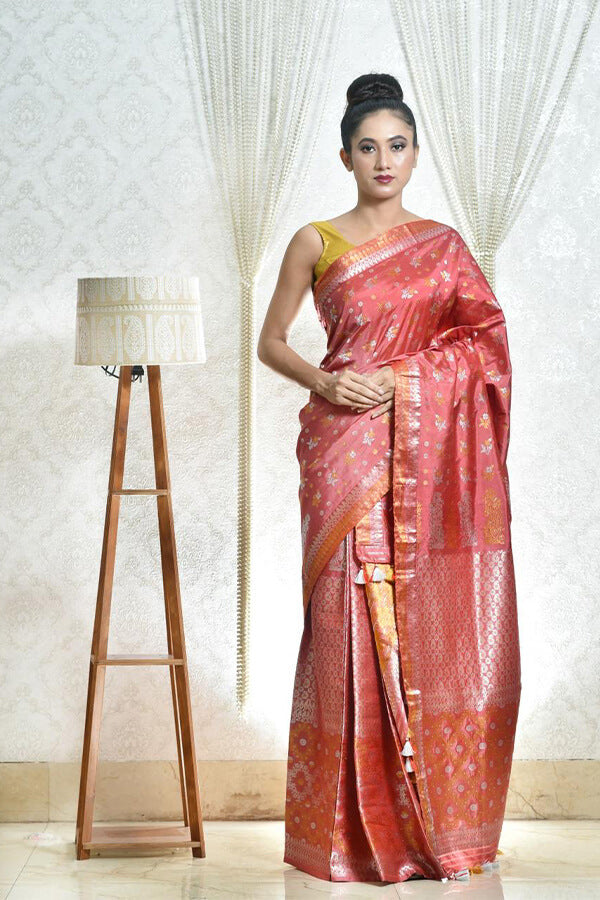 ROSE GOLD MEKHELA CHADAR WITH JARI WORK