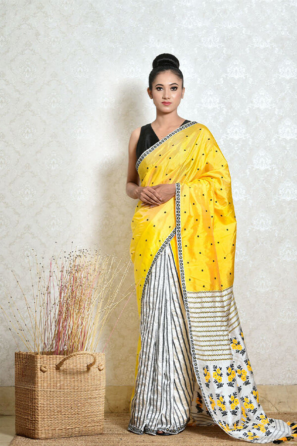 YELLOW AND WHITE SAREE