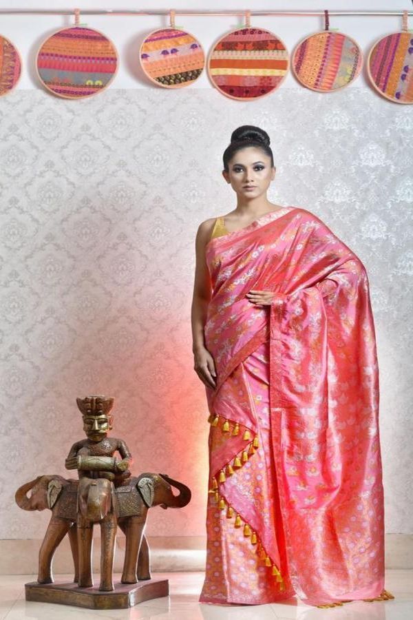 ROSE GOLD MEKHELA CHADAR WITH JARI WORK