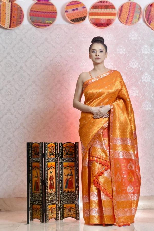 ORANGE MEKHELA CHADAR WITH JARI WORK