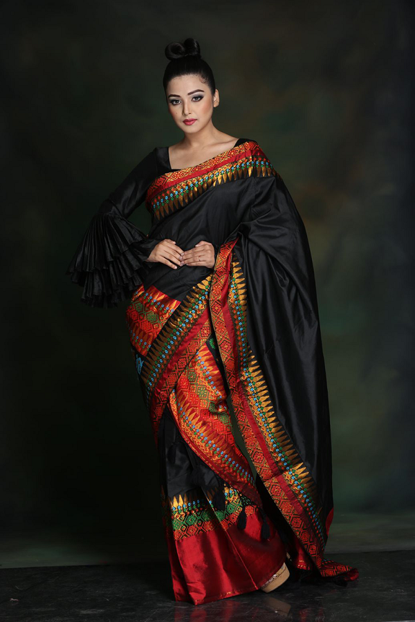 MEKHELA CHADOR - MULBERRY (Black & Red)