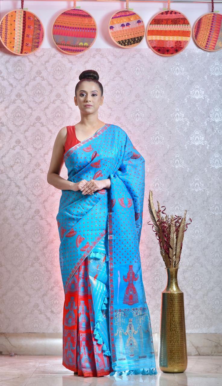 MEKHELA CHADOR - MULBERRY (Blue & Pink)