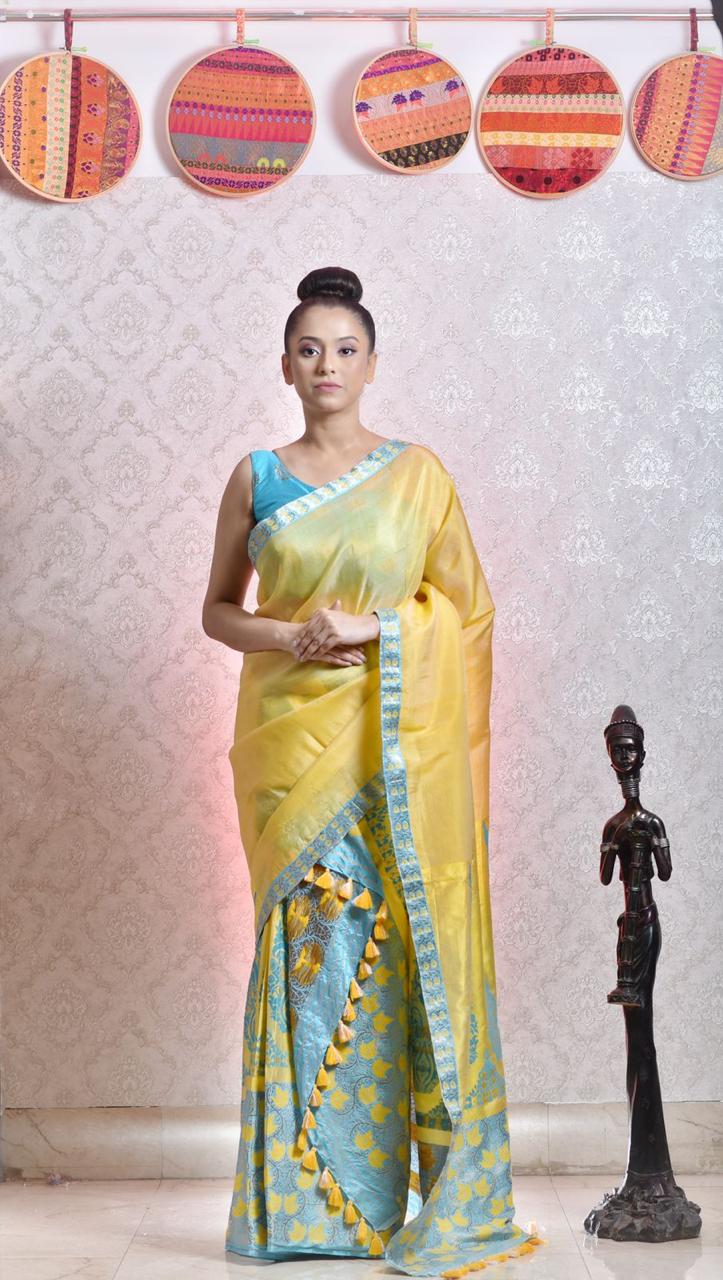 MEKHELA CHADOR - MULBERRY (Yellow & Blue)