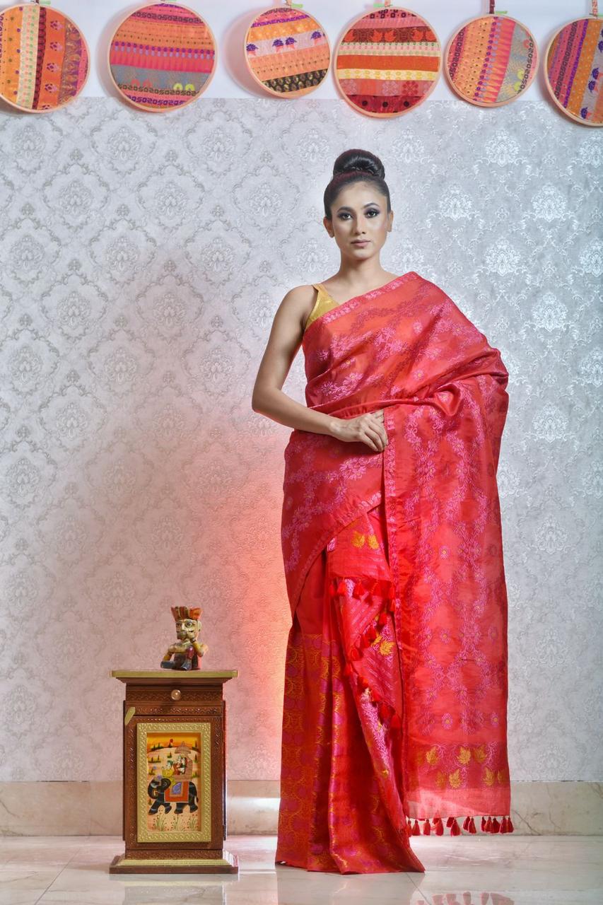 MEKHELA CHADOR - MULBERRY SILK (Red)