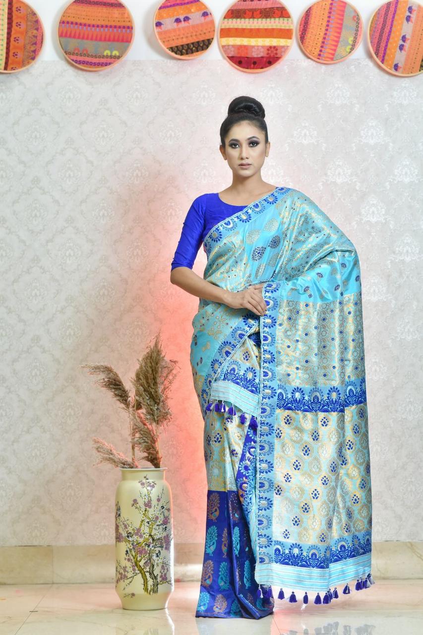 MEKHELA CHADOR - MULBERRY SILK (Blue)