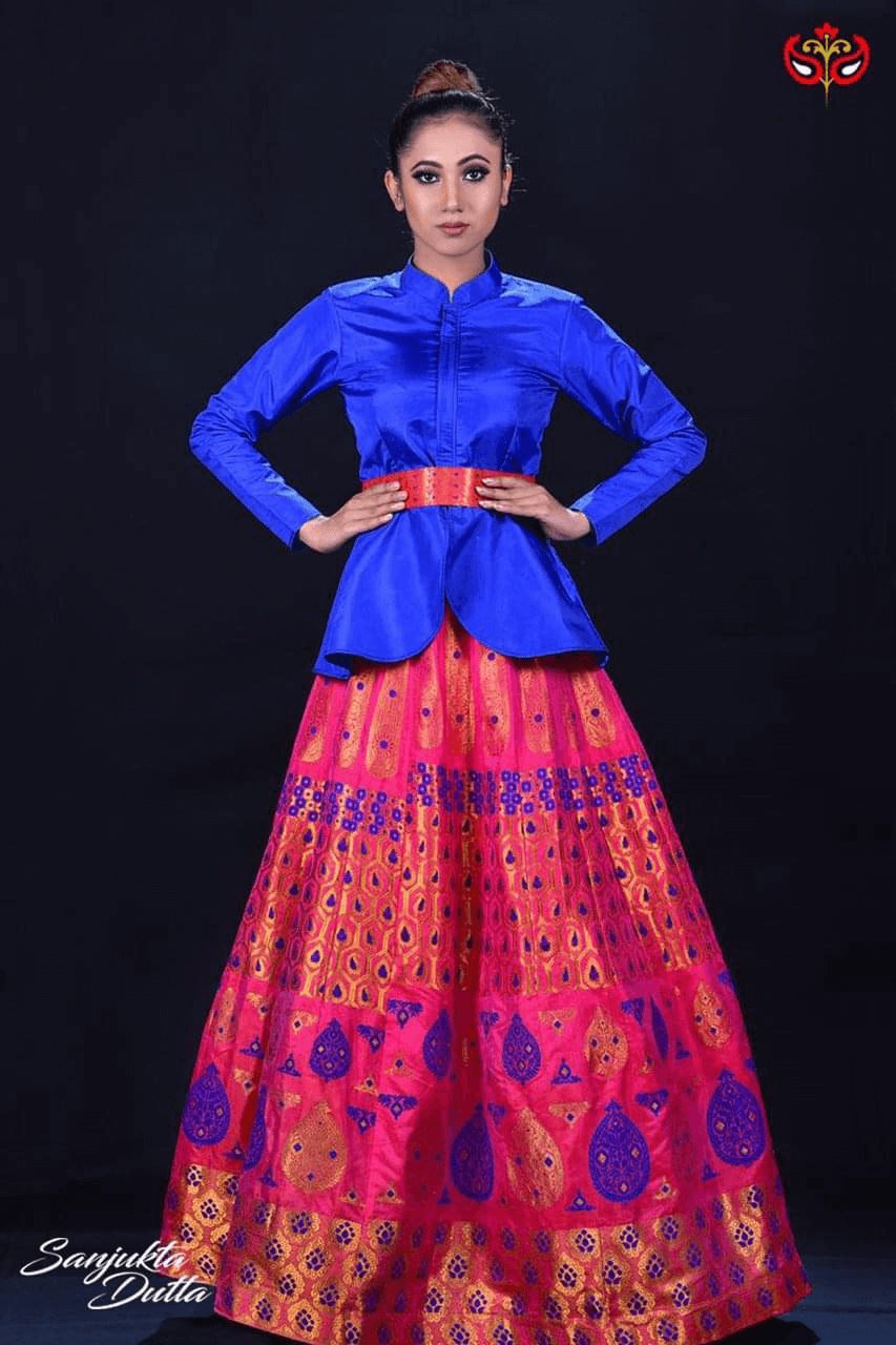 Mulberry Silk (Paat) - Long Skirt (Pink & Blue)