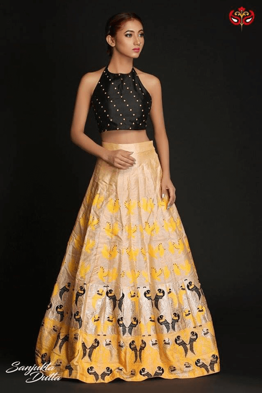 Mulberry Silk (Paat) - Long Skirt (Black, Yellow)